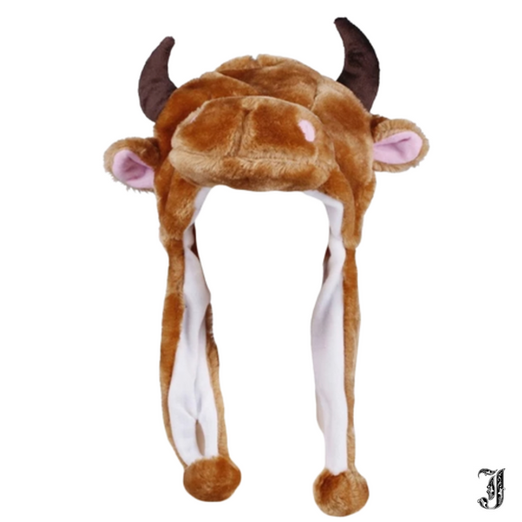 Plush Unisex Animal Cap: Cow
